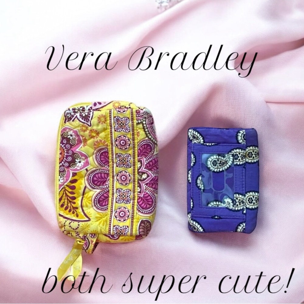 Vera Bradley Wallet and Makeup Case Bundle Yellow Purple